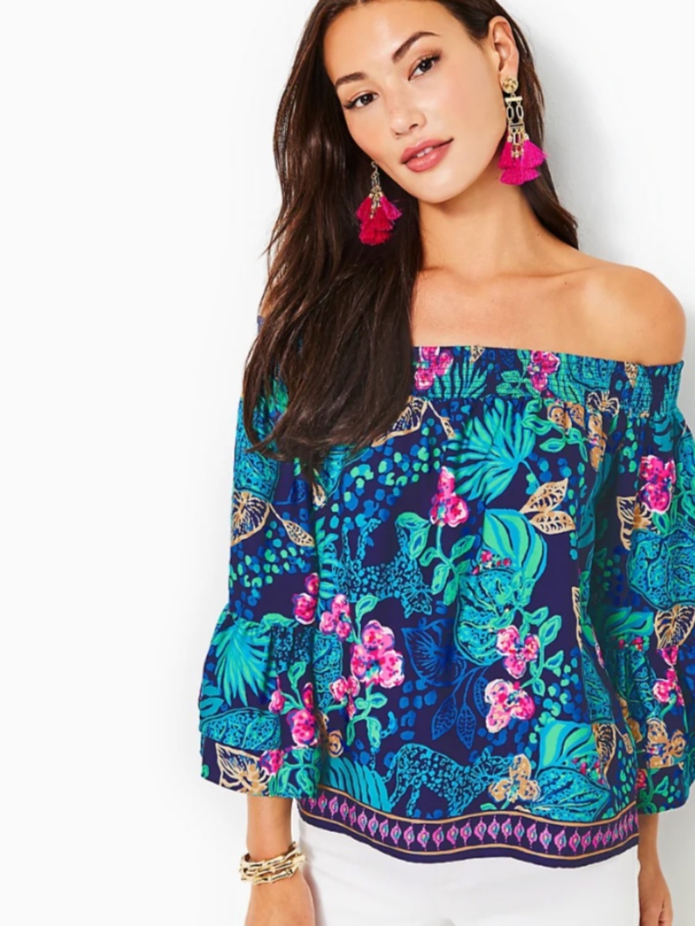 NWT Lilly Pulitzer Kaori Printed Off-the-Shoulder Top Size Large
